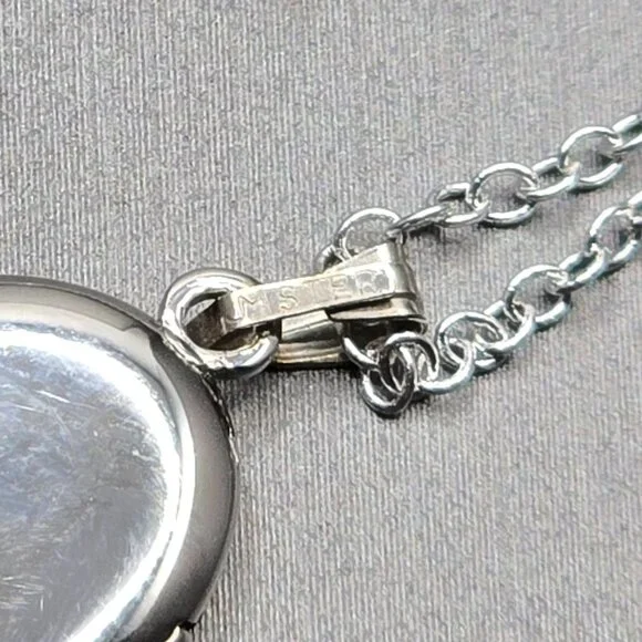 VTG JM Fisher Sterling Silver Sweetheart Locket Necklace 22" Floral Etched 1940s - Picture 7 of 15